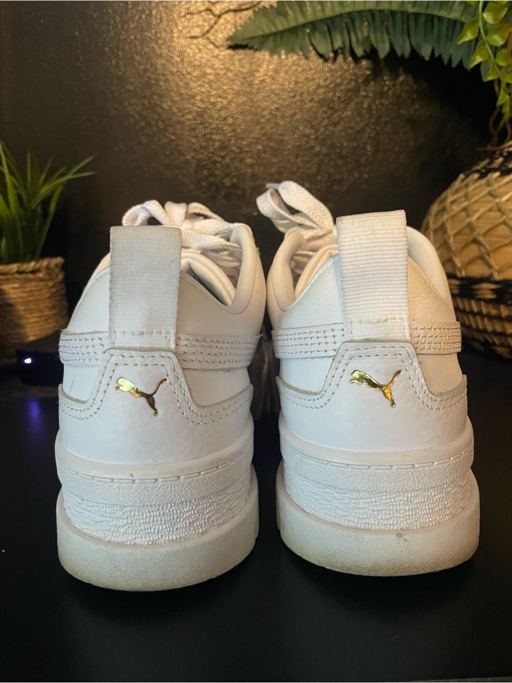 Puma White Low-Top Platform Sneakers with Gold Logo - Picture 4 of 7